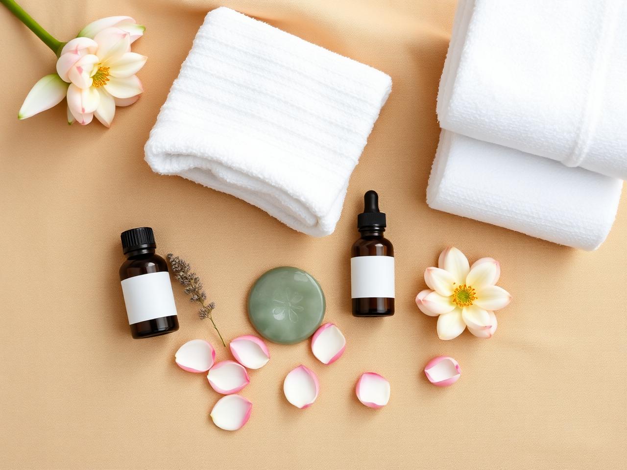 Spa essentials with lotus flowers